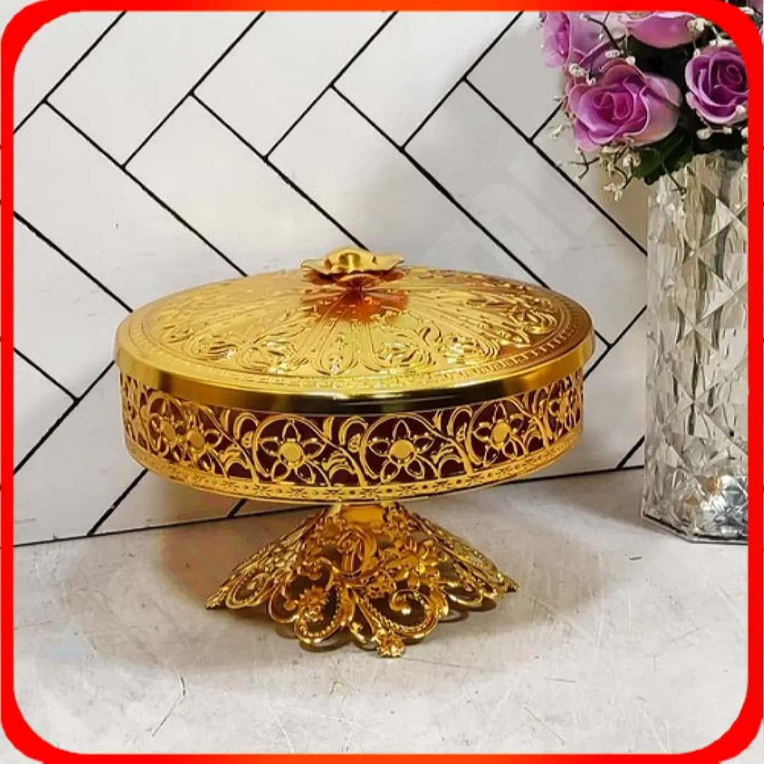 شکلات خوری گرد ۲۲ تک پایه طلایی آینه‌ای خاتم