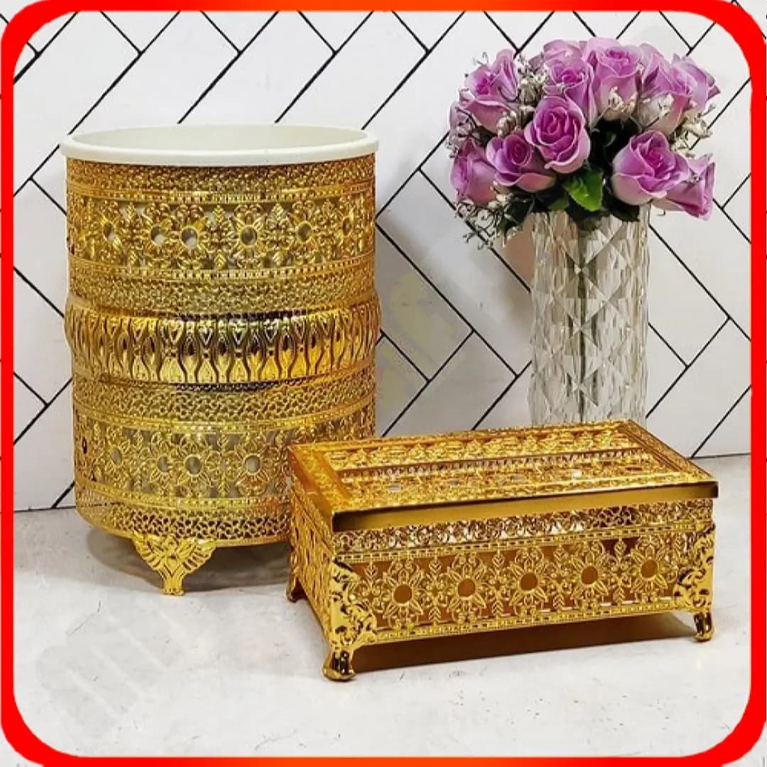 سطل و دستمال تک پایه کلاسیک طلایی خاتم