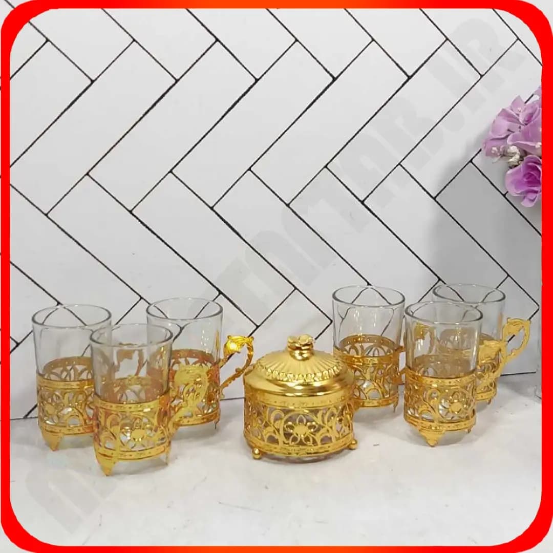 سرویس چایخوری با قندان آینه طلایی خاتم