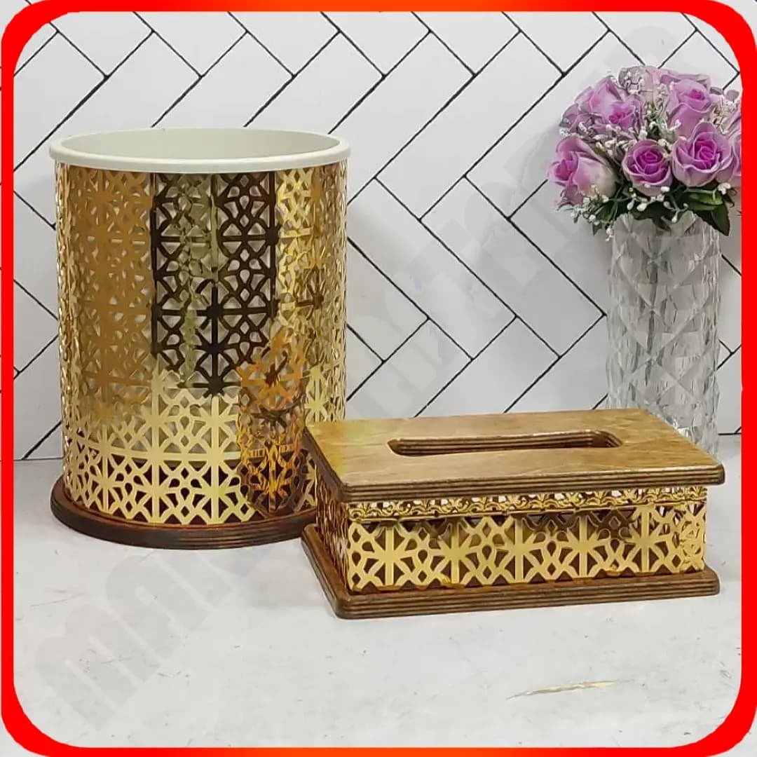 سطل و جادستمال کف چوب طلایی لیزری خاتم