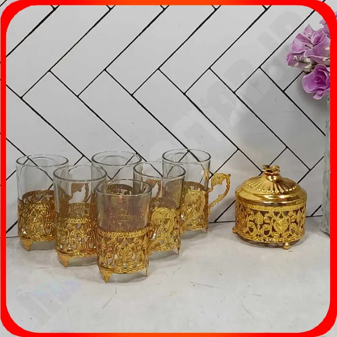 سرویس چایخوری با قندان رز طلایی خاتم