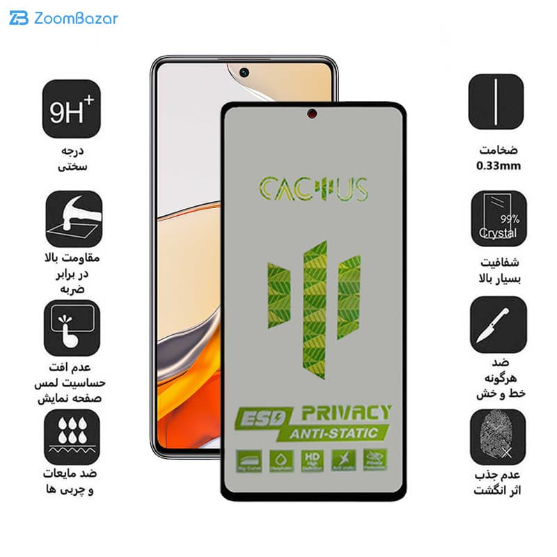 گلس پرایوسی اِپیکوی مدل Cactus-ESD-Privacy مناسب برای گوشی موبایل شیائومی Mi 12T Pro / Mi 12T / Mi 11T Pro / Mi 11T — تصویر ۴