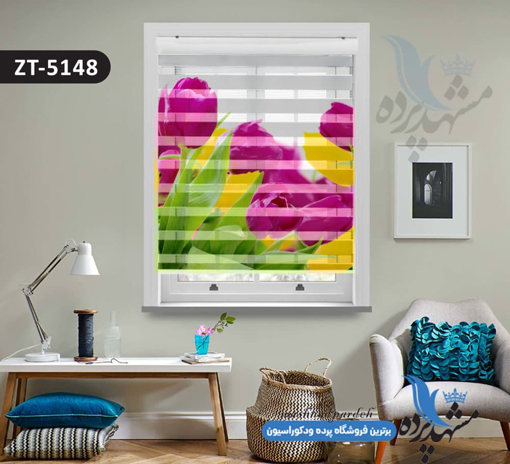 پرده زبرا تصویری چاپی طرح گل کد ZT5148