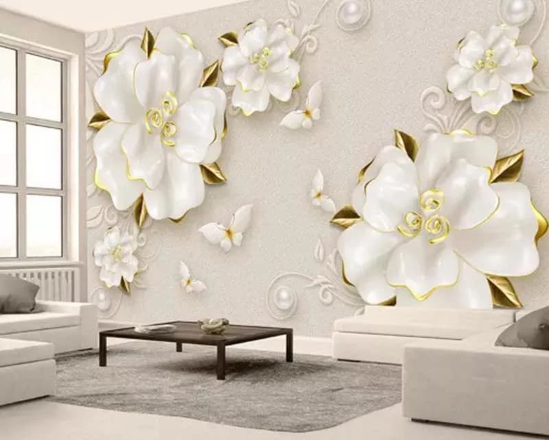 پوستر دیواری سه بعدی گلهای سفید بهاری