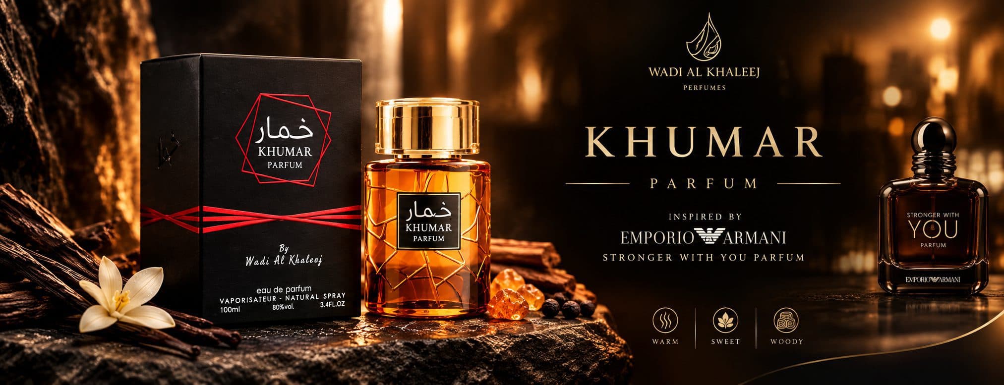 عطر ادکلن خمار پارفوم وادی الخلیج مشابه استرانگر ویت یو پارفوم حجم 100 میل — تصویر ۴