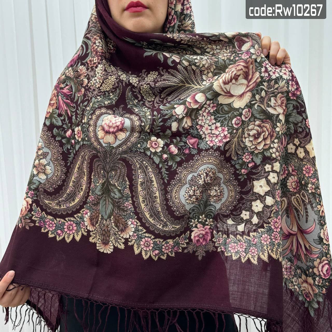 روسری ترکمن مدل جرن رنگ جگری