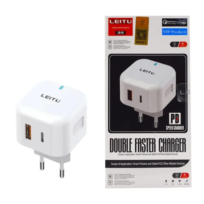 آداپتور LEITU LH-14 USB+ PD 20W