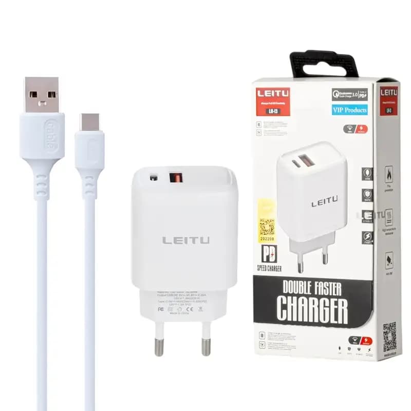 آداپتور با کابل تایپ سی LEITU LH-13 USB+PD 20W