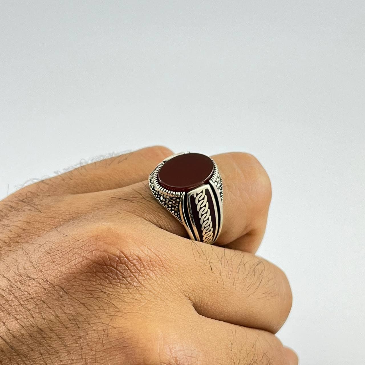 انگشتر نقره ترک با سنگ عقیق چینی (AM.118) — تصویر ۴
