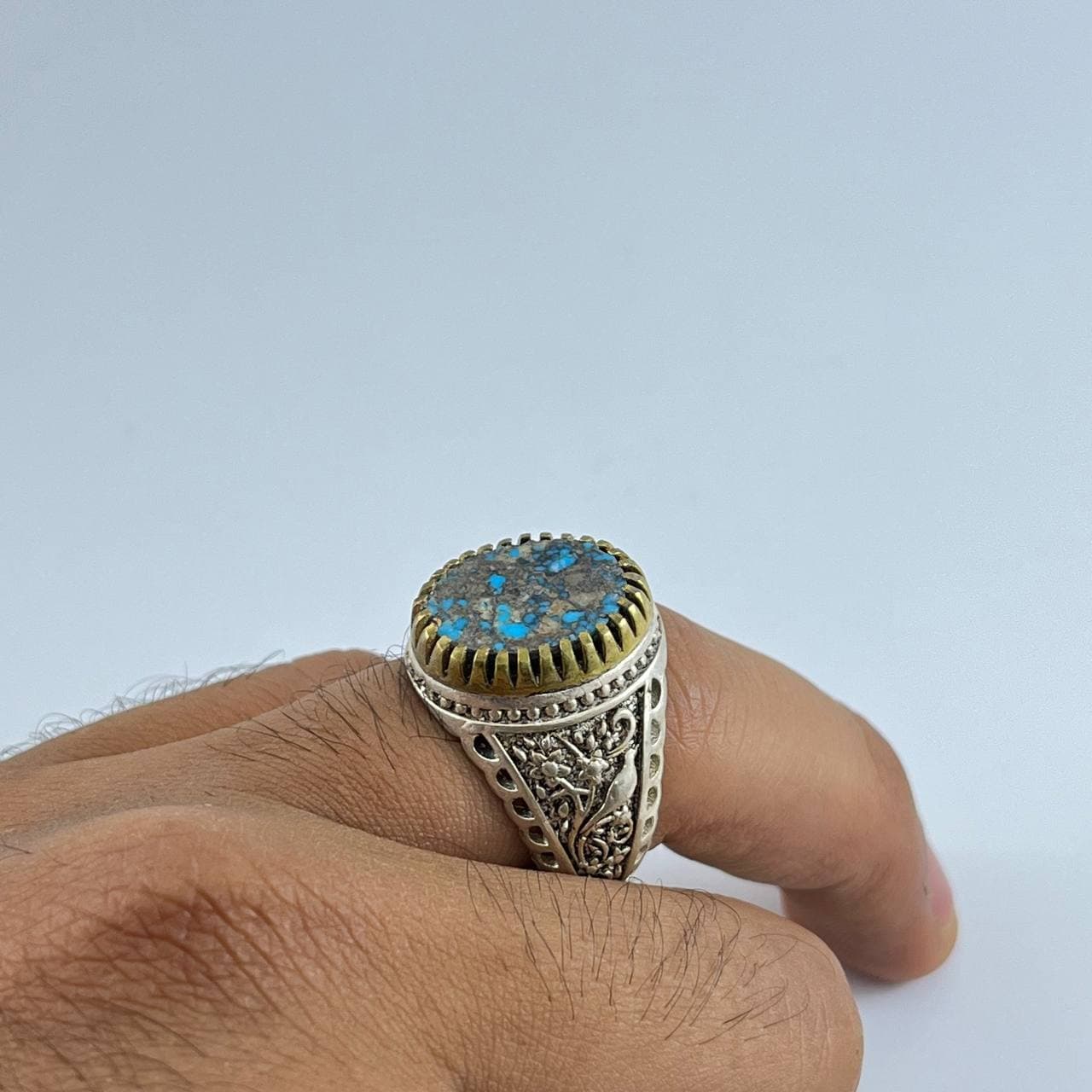 انگشتر نقره فیروزه نیشابور {کد:AM.113} — تصویر ۴