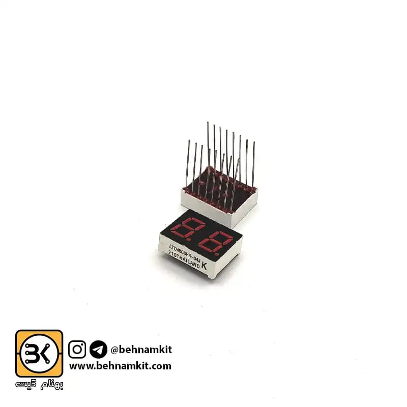 سون‌ سگمنت‌ کاتد 1.5 رقم، قرمز، بدون دات(ظاهر دو رقمی پایه بلند) کد 36 — تصویر ۲