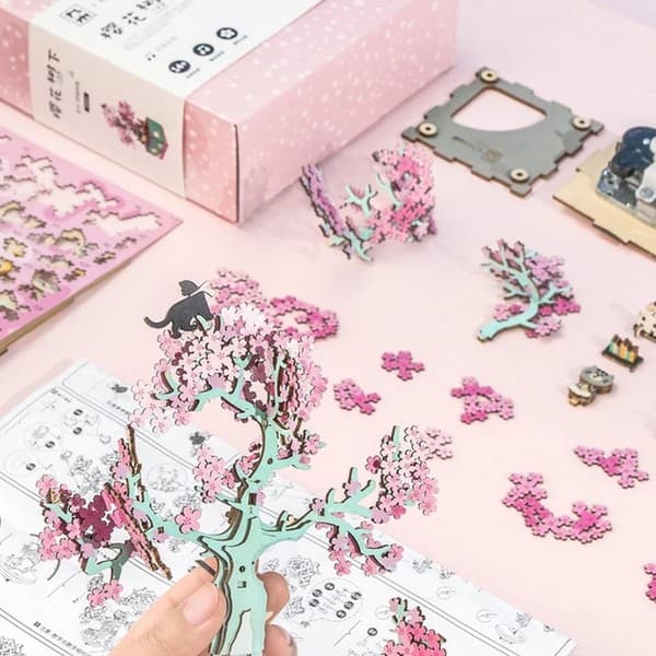 جعبه موسیقی ساختنی روبوتایم طرح شکوفه درخت گیلاس (Cherry Blossom Tree AM406) — تصویر ۴