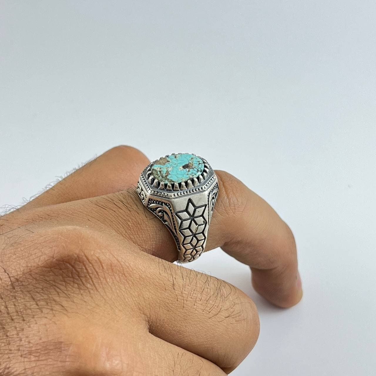انگشتر نقره فیروزه نیشابور {کد:AM.108} — تصویر ۴