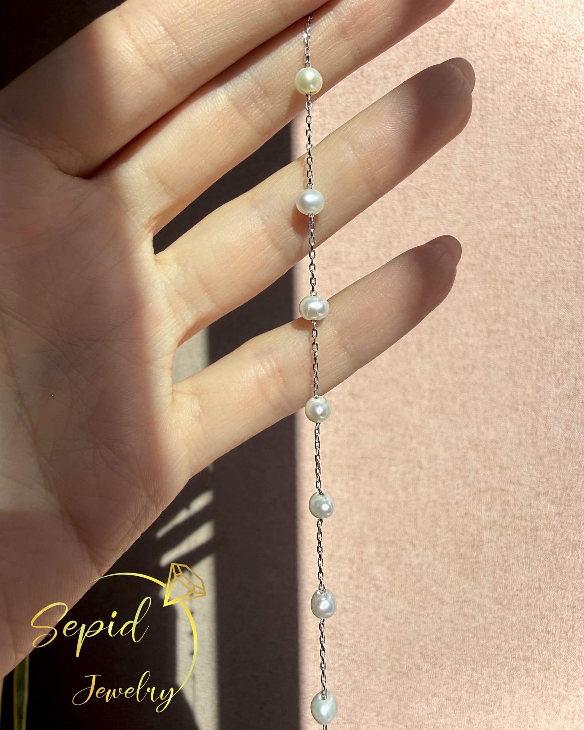 دستبند نقره مروارید پرورشی تک رج — تصویر ۵
