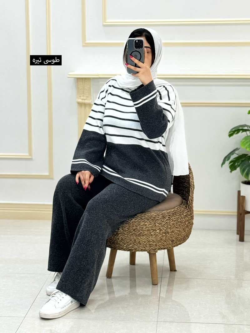 ست بلوز وشلوار بافت راه راه کد۱۰۱۰۲۶۰۱ — تصویر ۲