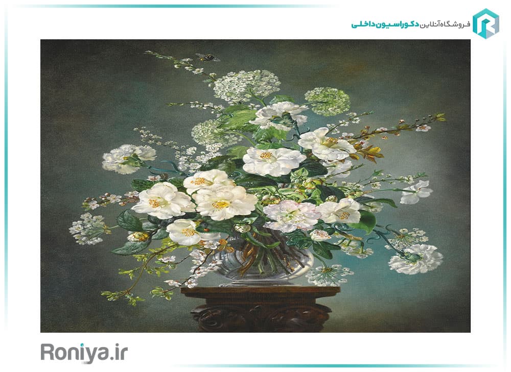 پوستر دیواری سه بعدی هنری گلدان نسترن سفیدکد RT-003