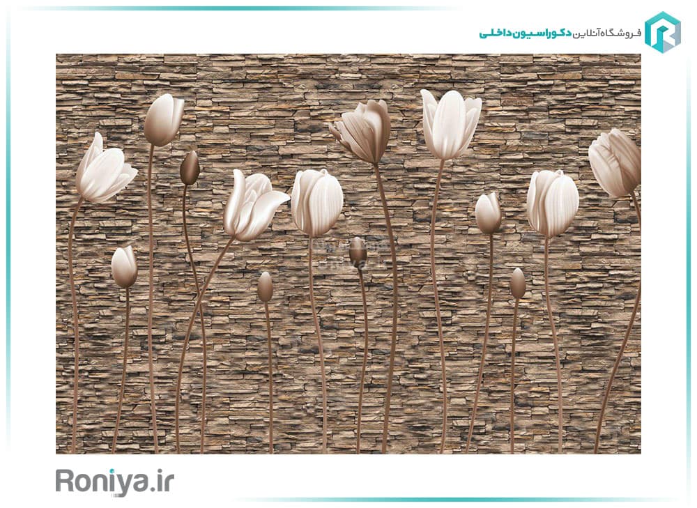 پوستر دیواری سه بعدی لاله های سفید کد 3DF-163
