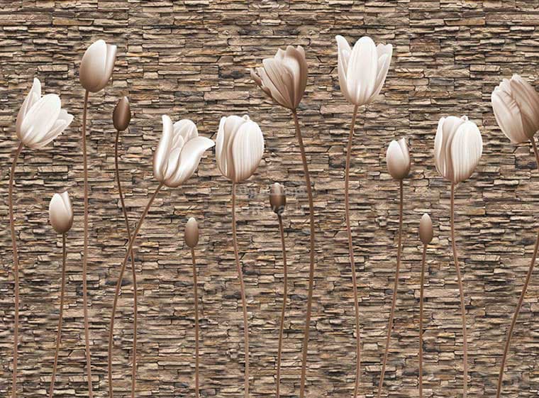 پوستر دیواری سه بعدی لاله های سفید کد 3DF-163 — تصویر ۲