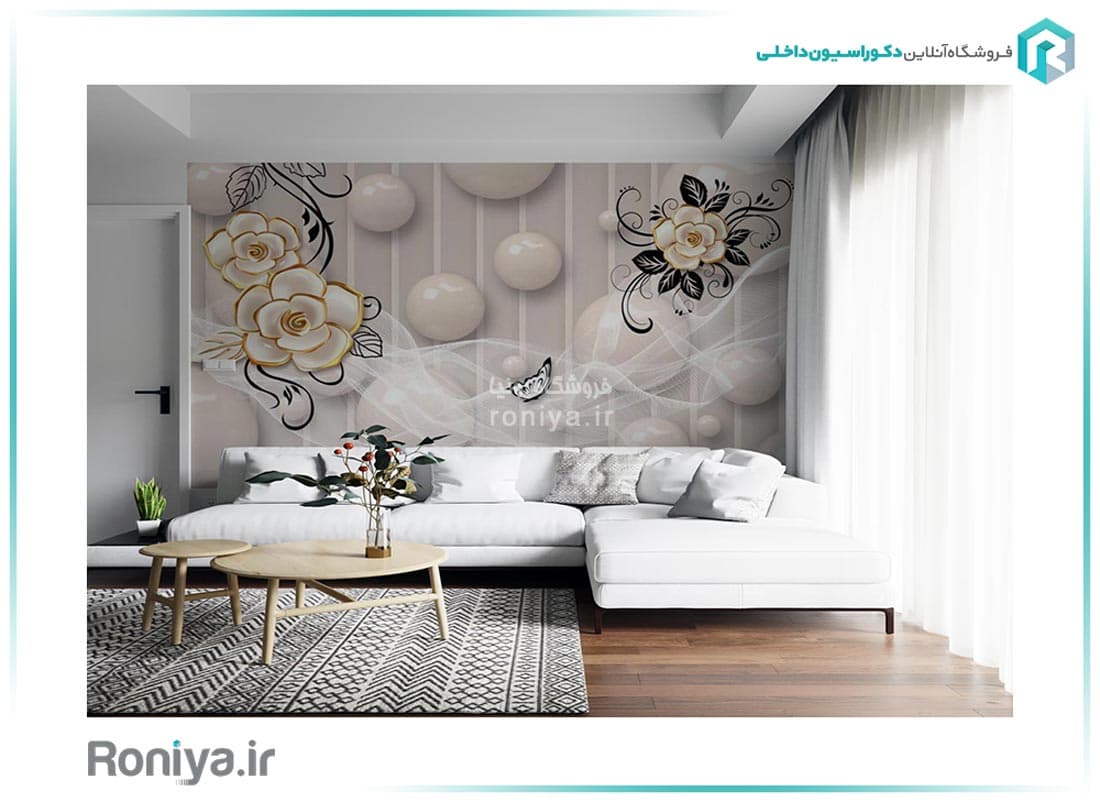 پوستر سه بعدی گل های سفید صدفی 3DF-543
