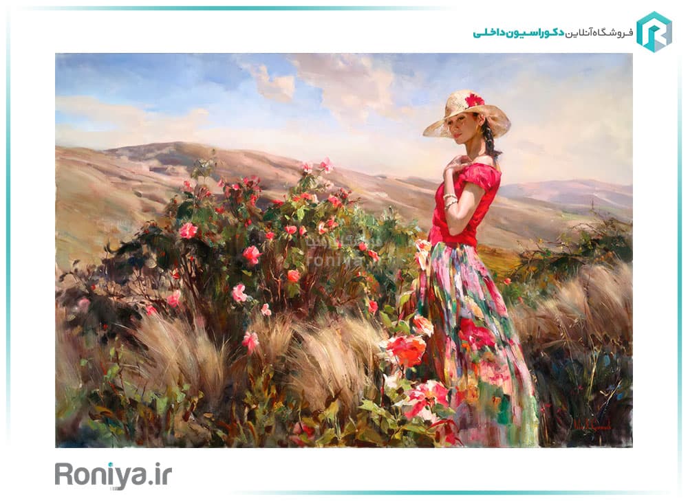 پوستر دیواری سه بعدی دختری در دشت گل کد RT-078