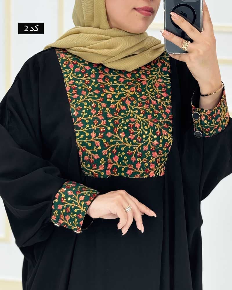 مانتوعبایی جلوخرجکار مشکی ویژه محرم کد968171 — تصویر ۲