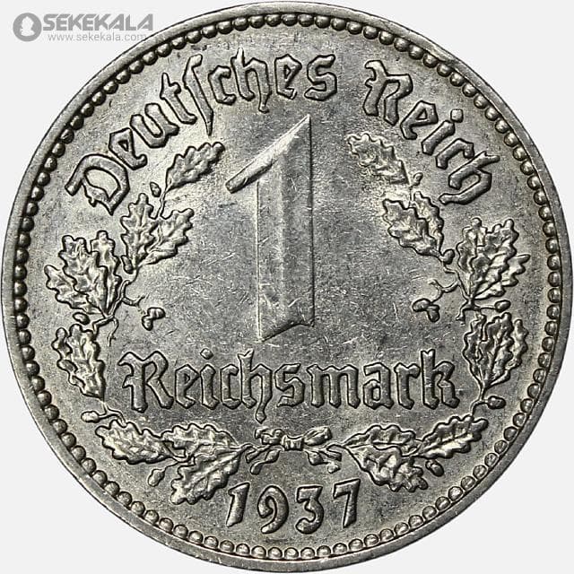 سکه 1 رایش مارک آلمان نازی 1937 F (بسیار کمیاب)