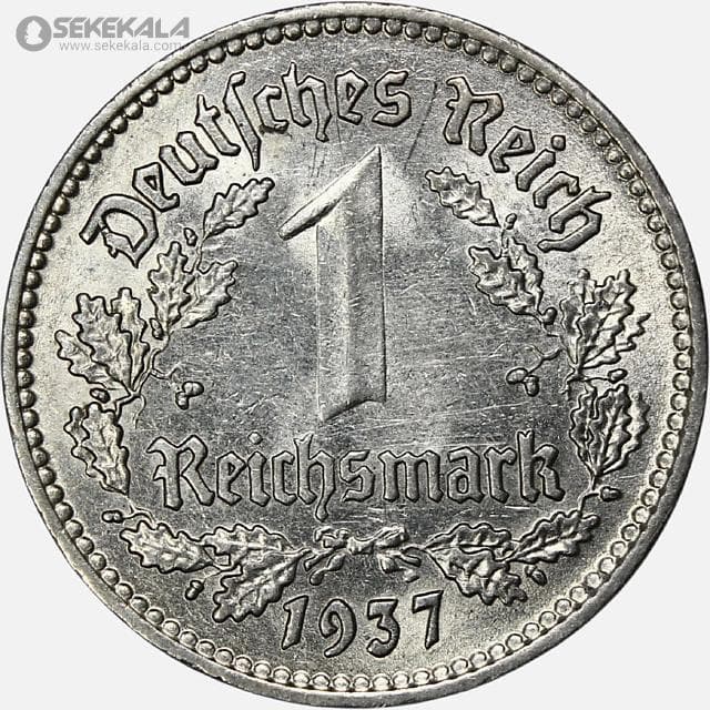سکه 1 رایش مارک آلمان نازی 1937 A (بسیار کمیاب)(+AU)