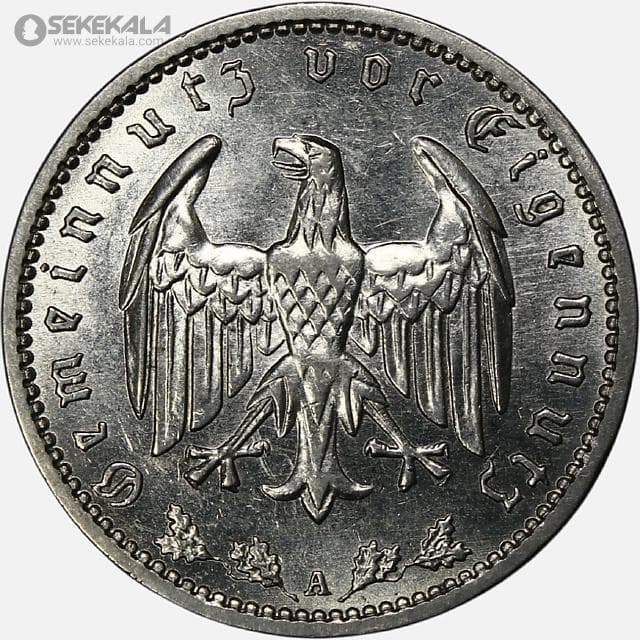 سکه 1 رایش مارک آلمان نازی 1937 A (بسیار کمیاب)(UNC) — تصویر ۲