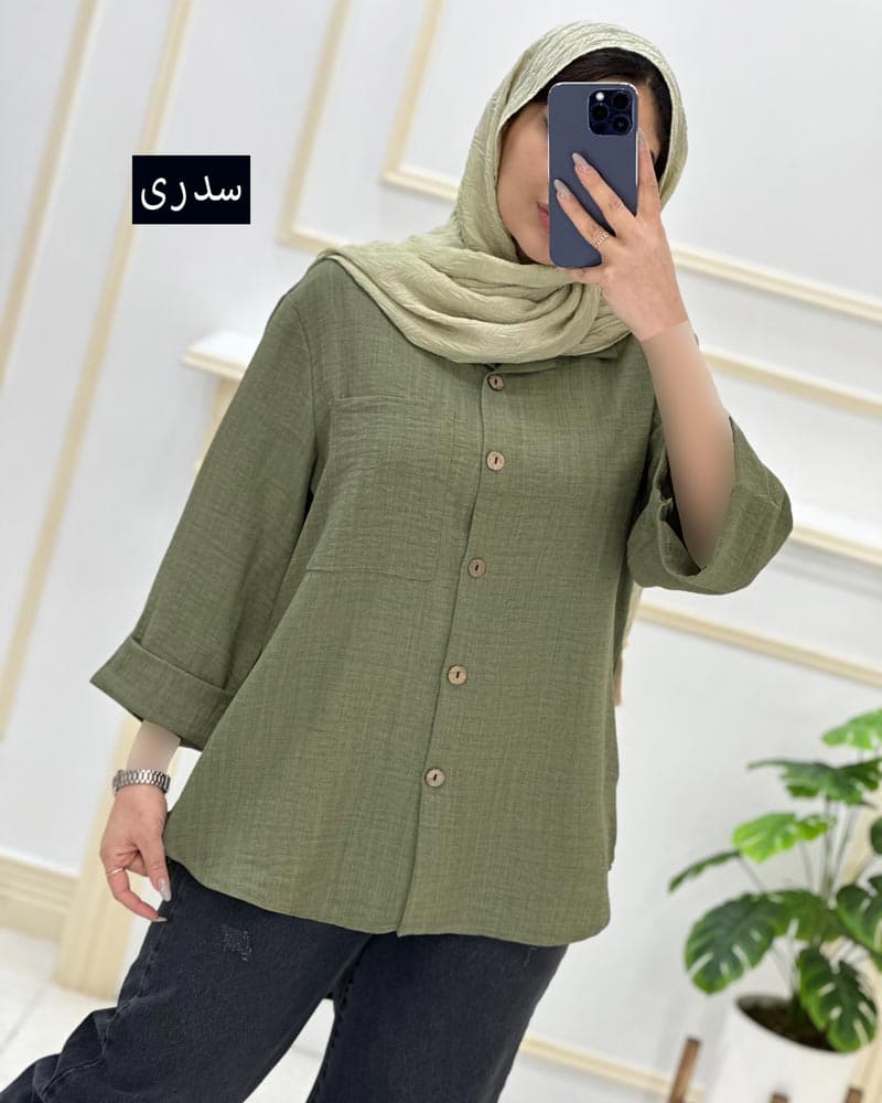 شومیز شانتون دکمه چوبی کد۳۲۶۹۶