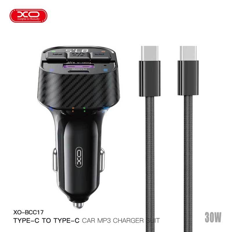 شارژر فندکی و اف ام پلیر بلوتوثی 30 وات ایکس او XO-BCC17 + کابل تبدیل تایپ سی — تصویر ۴