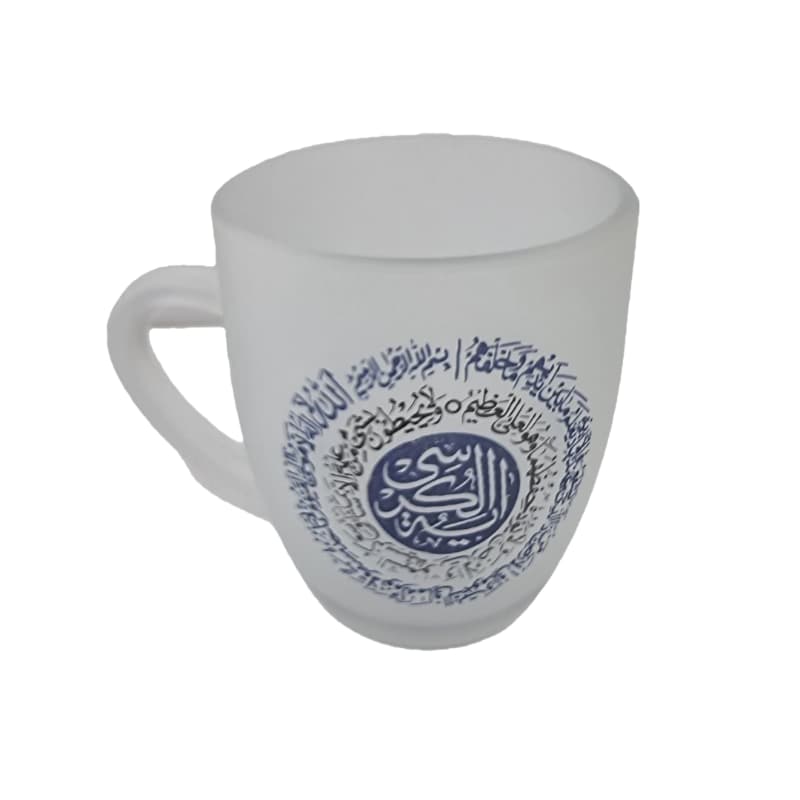 لیوان شیشه ای دسته دار طرح آیت الکرسی-ماگ مات مذهبی قطر دهانه 8ارتفاع 9سانت کد 104630