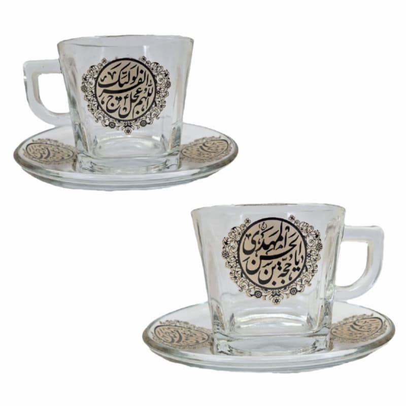 نیم لیوان و نعلبکی دسته دار مدل ربعی-طرح امام زمان عج دست ۶تایی کد 104629