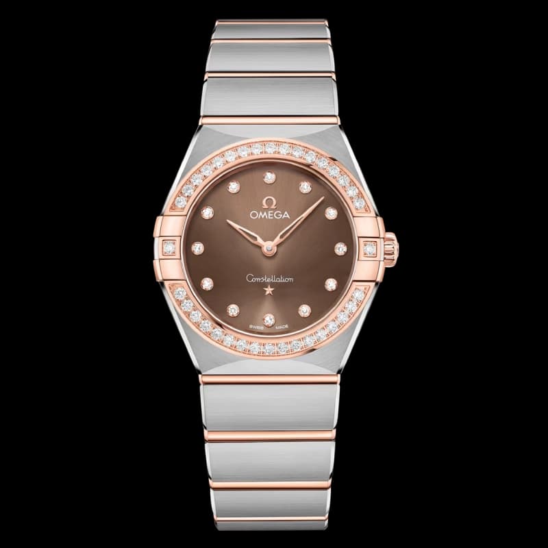 امگا Constellation Quartz 28 قهوه‌ای نگین‌دار | رفرنس 131.25.28.60.63.001