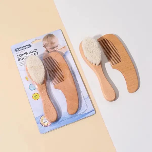 ست شانه برس چوبی نوزادی دو تکه kokibebe