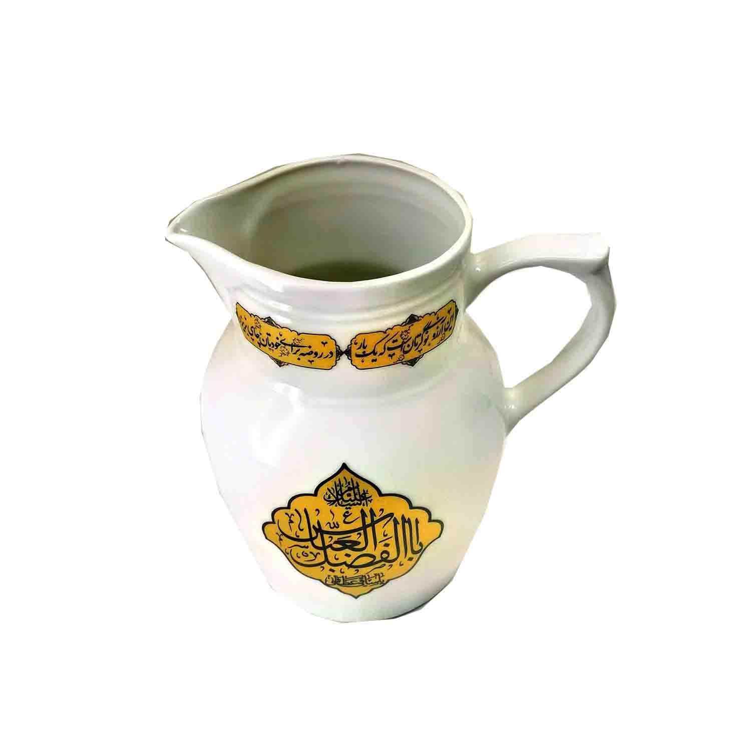 پارچ چینی هیئتی مذهبی السلام علیک یا اباعبدالله و اباالفضل العباس قطر 10 و ارتفاع 16سانت کد 104342 — تصویر ۲