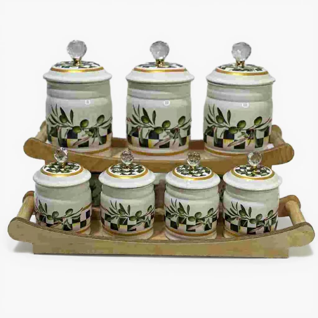 سرویس پاسماوری 7 پارچه مدل olive استند فلزی برند Aria رنگ سفید