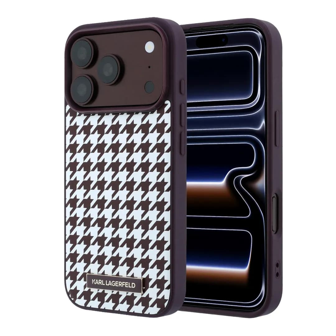 قاب کارل لاگرفلد Karl Lagerfel Smooth PU Magsafe Houndstooth With Resin Logo