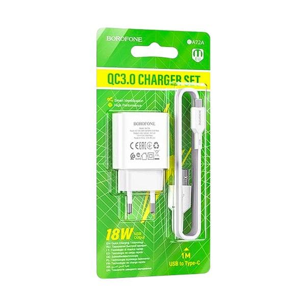 شارژر دیواری 18W QC3 بروفون مدل BA72A به همراه کابل Type-C — تصویر ۲