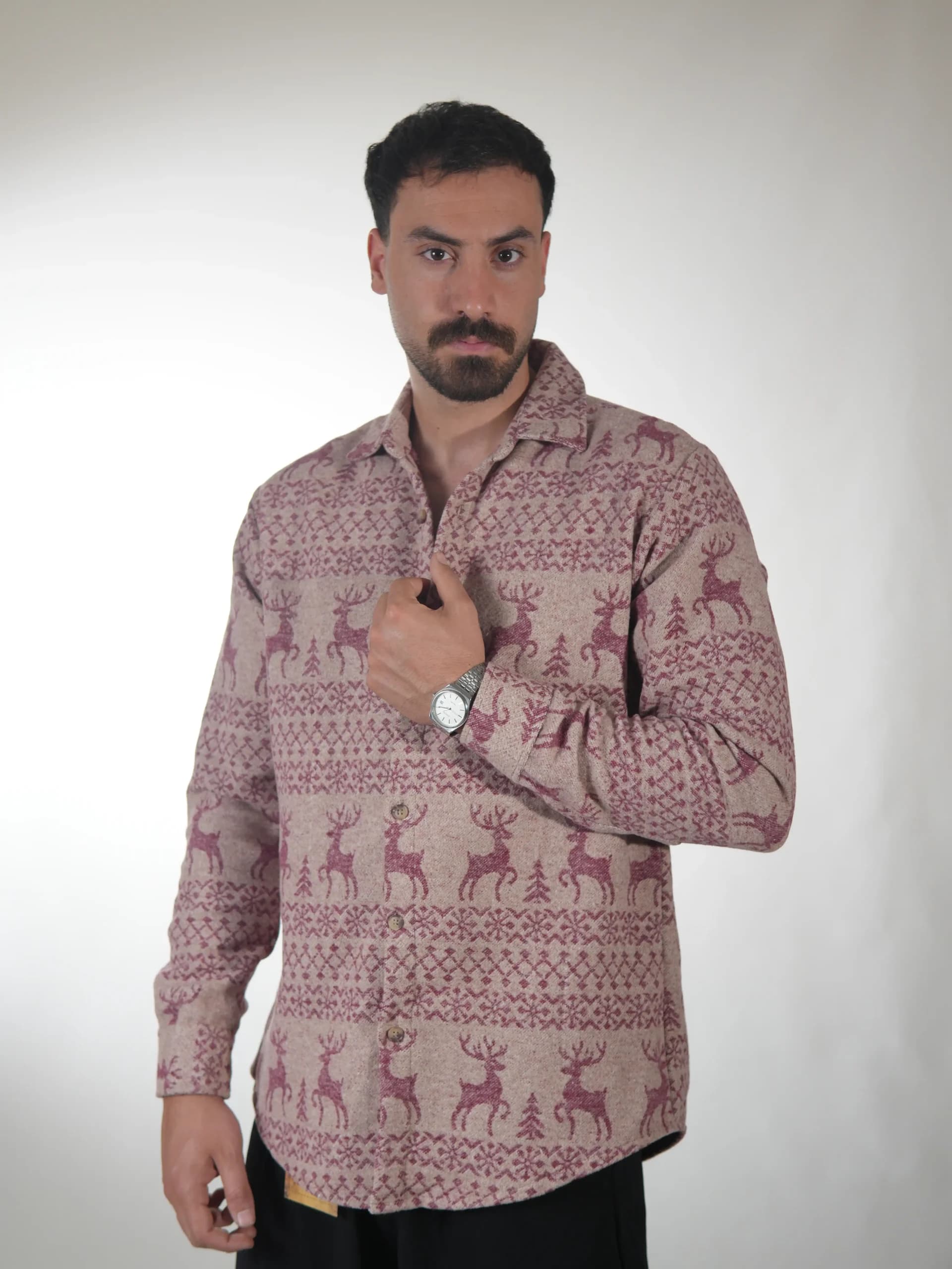 پیراهن پشمی گیلیمی گلبهی طرح گوزن سایز 2XL — تصویر ۲