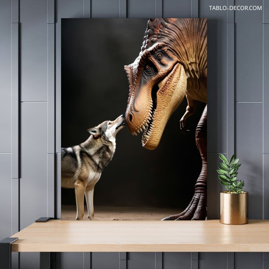 تابلو گرگ و دایناسور Wolf and dinosaur