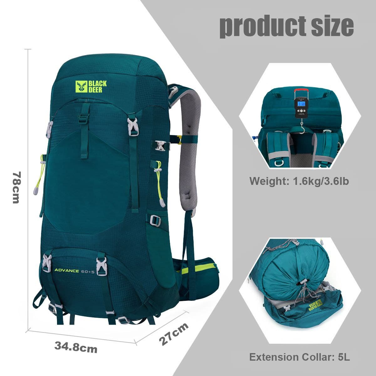 کوله پشتی کوهنوردی 60+5 لیتری بلک دیر Black Deer Advance مدل 8984 — تصویر ۷