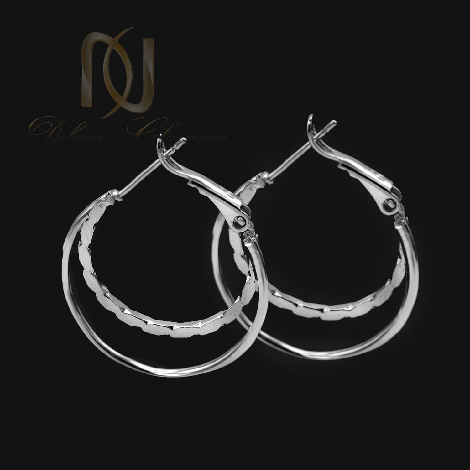 گوشواره حلقه ای ژوپینگ روکش رودیوم er-n268 — تصویر ۲