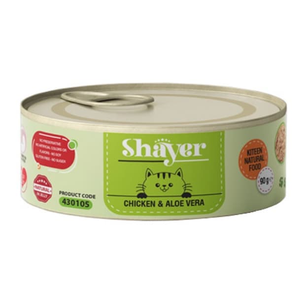 کنسرو بچه گربه شایر نچرال مرغ و آلوئه‌ورا Shayer وزن 90 گرم