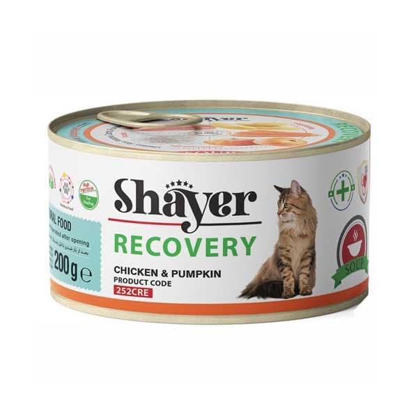 کنسرو ریکاوری گربه شایر مرغ کدو حلوایی Shayer وزن 200 گرم