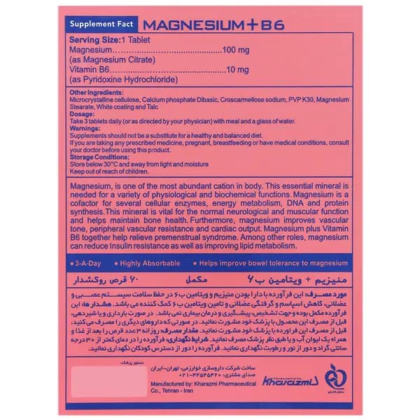قرص منیزیم ب6 خوارزمی 60 عددی — تصویر ۳