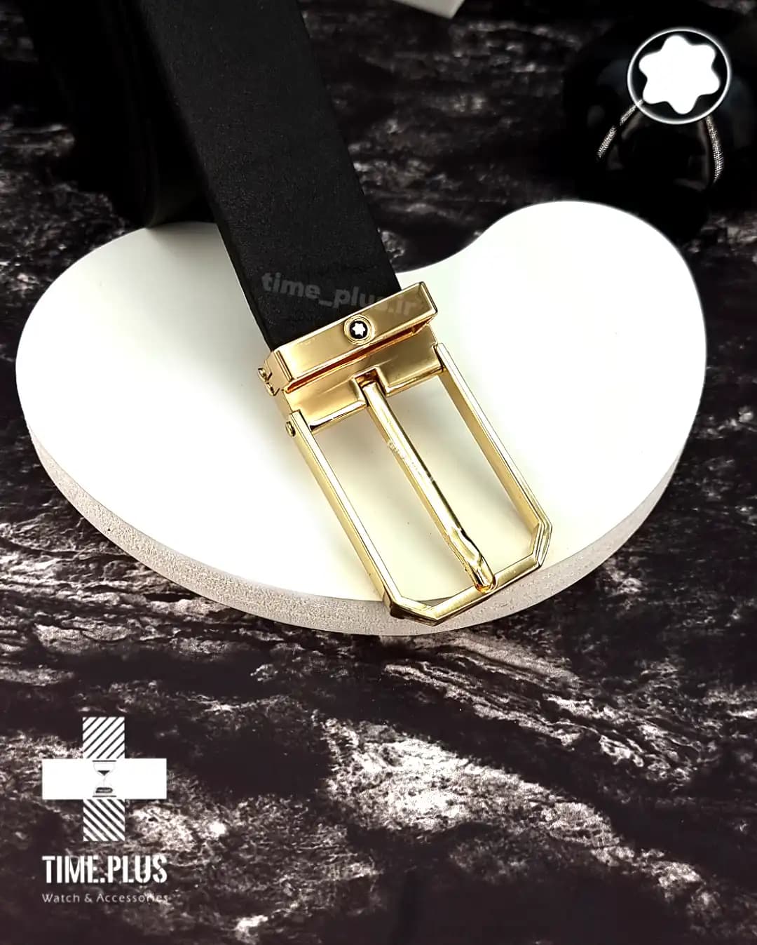 کمربند Montblanc سگک طلایی — تصویر ۴