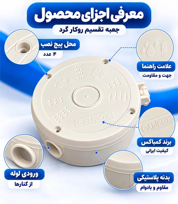 جعبه تقسیم روکار دوربین مداربسته گرد سایز14 CAM BOX لولایی — تصویر ۵