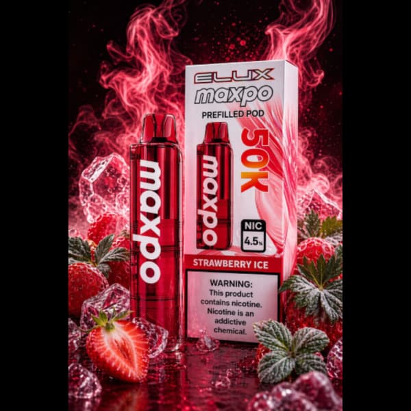 کارتریج پاد یکبار مصرف مکسپو توت فرنگی یخ 50000 پاف Maxpo strawberry ice pod cartridge