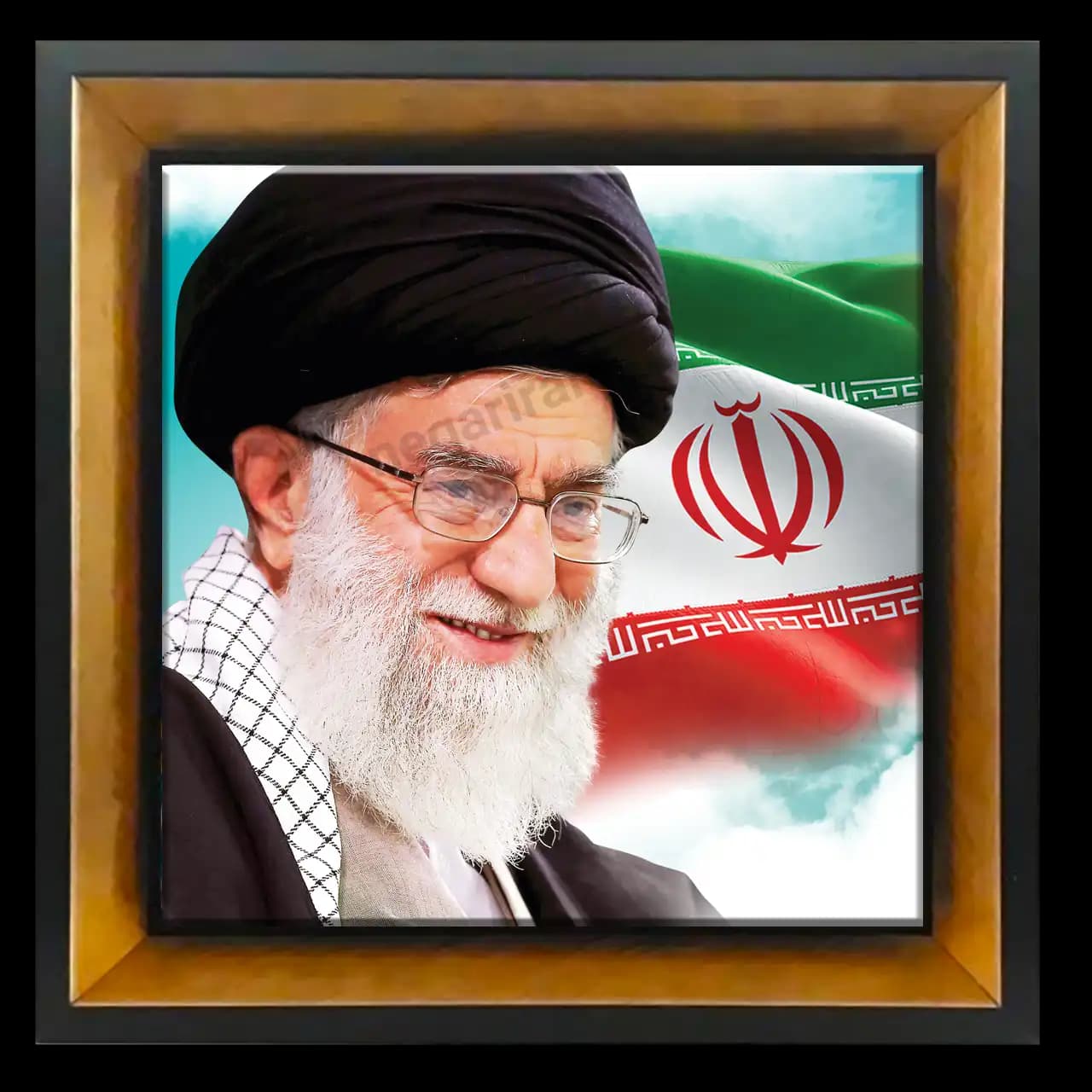 تابلو کاشی رهبر شهید با پرچم ایران مدل 2V 10