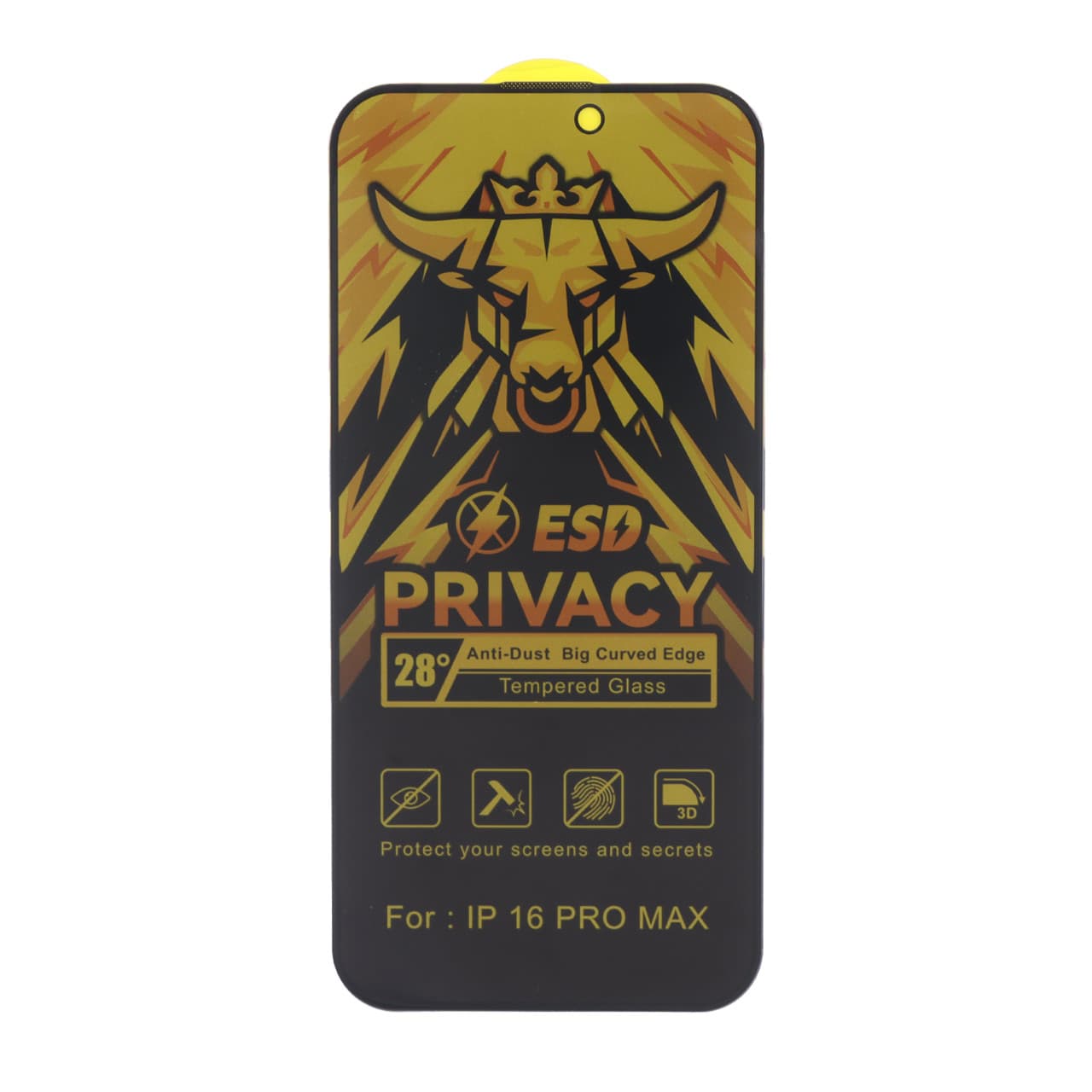 گلس و محافظ صفحه نمایش شیشه ای Full Cover Privacy King Bull – ESD مدل Apple iPhone 16 Pro Max